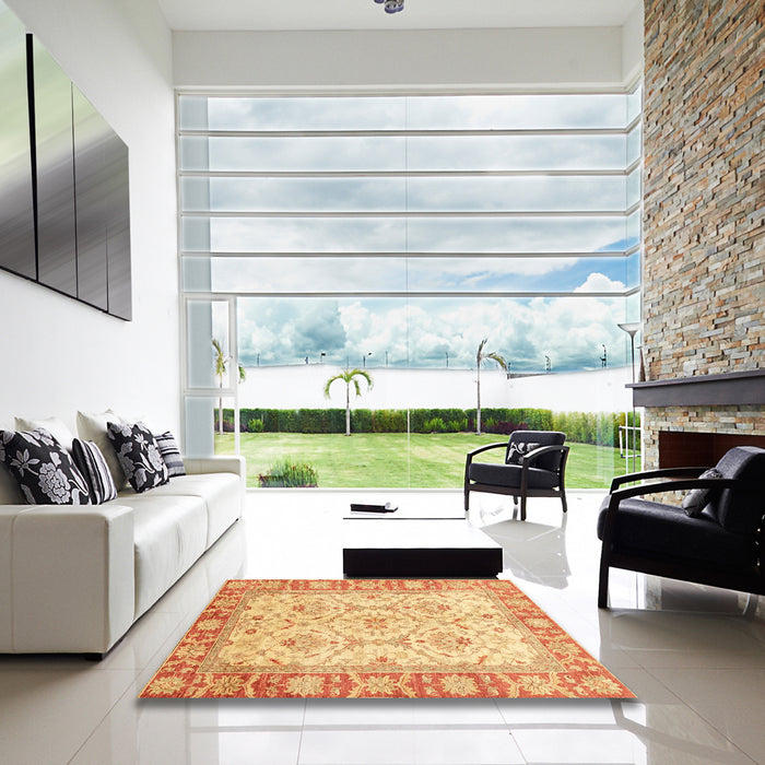 Square Machine Washable Abstract Chrome Gold Yellow Rug in a Living Room, wshabs3935