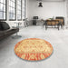 Round Machine Washable Abstract Chrome Gold Yellow Rug in a Office, wshabs3935