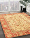 Abstract Chrome Gold Yellow Oriental Rug in Family Room, abs3935