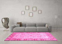 Machine Washable Oriental Pink Modern Rug in a Living Room, wshabs3935pnk
