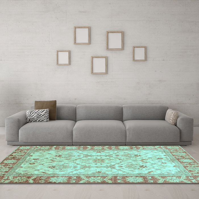 Machine Washable Oriental Light Blue Modern Rug in a Living Room, wshabs3935lblu