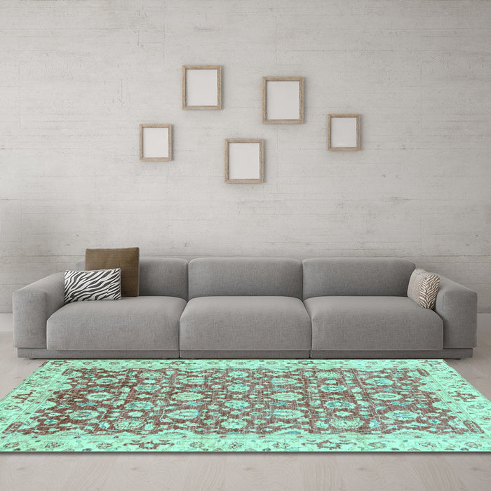 Machine Washable Oriental Light Blue Modern Rug in a Living Room, wshabs3936lblu