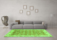 Machine Washable Oriental Green Modern Rug, wshabs3936grn