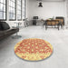 Round Machine Washable Abstract Chrome Gold Yellow Rug in a Office, wshabs3936