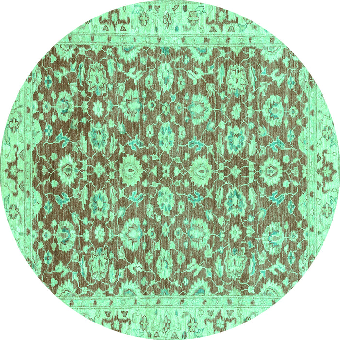 Round Machine Washable Oriental Turquoise Modern Area Rugs, wshabs3936turq