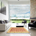 Square Abstract Chrome Gold Yellow Oriental Rug in a Living Room, abs3936