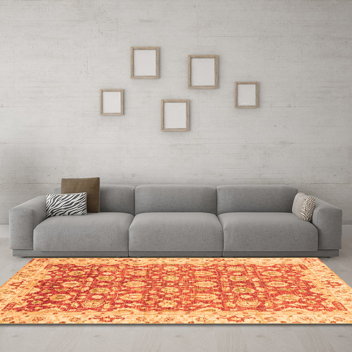 Machine Washable Oriental Orange Modern Area Rugs in a Living Room, wshabs3936org