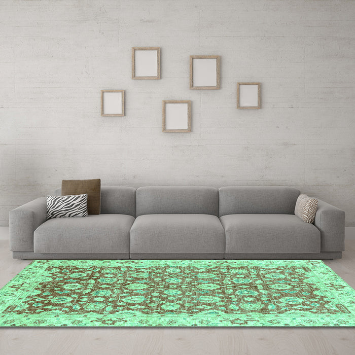 Machine Washable Oriental Turquoise Modern Area Rugs in a Living Room,, wshabs3936turq