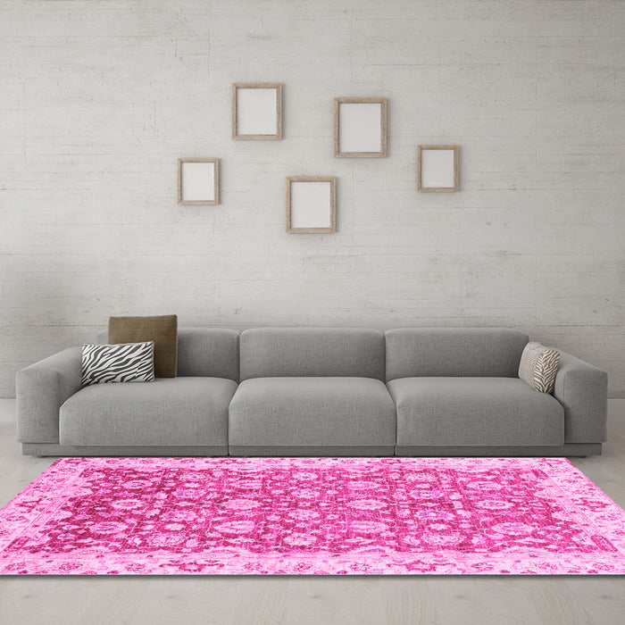 Machine Washable Oriental Pink Modern Rug in a Living Room, wshabs3936pnk