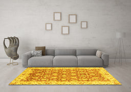 Machine Washable Oriental Yellow Modern Rug in a Living Room, wshabs3936yw
