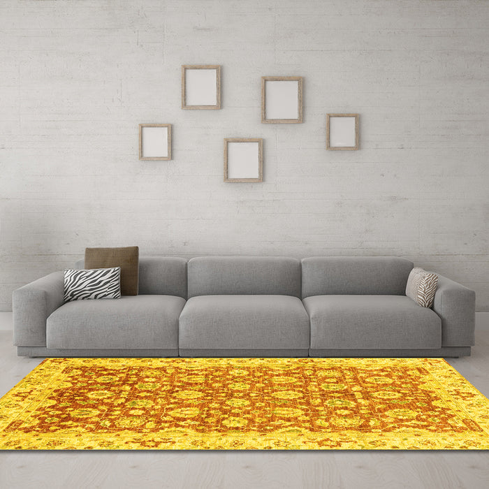 Machine Washable Oriental Yellow Modern Rug in a Living Room, wshabs3936yw