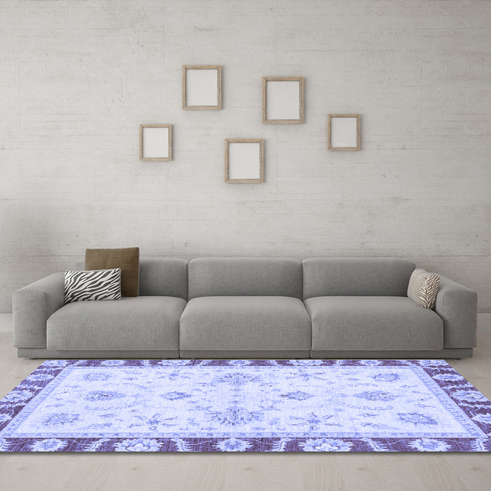 Machine Washable Oriental Blue Modern Rug in a Living Room, wshabs3937blu