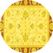 Round Machine Washable Oriental Yellow Modern Rug, wshabs3937yw