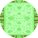 Round Machine Washable Oriental Green Modern Area Rugs, wshabs3937grn