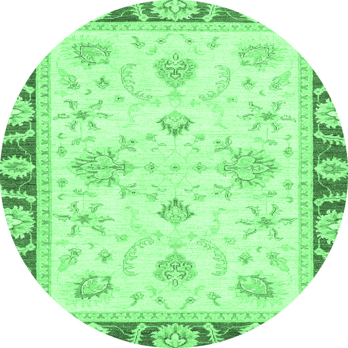 Round Machine Washable Oriental Emerald Green Modern Area Rugs, wshabs3937emgrn
