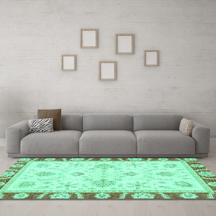 Machine Washable Oriental Turquoise Modern Area Rugs in a Living Room,, wshabs3937turq