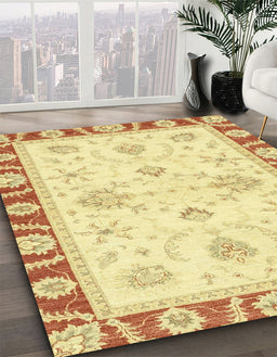Machine Washable Abstract Yellow Rug in a Family Room, wshabs3937