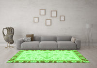 Machine Washable Oriental Green Modern Rug, wshabs3937grn