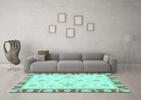 Machine Washable Oriental Light Blue Modern Rug, wshabs3937lblu