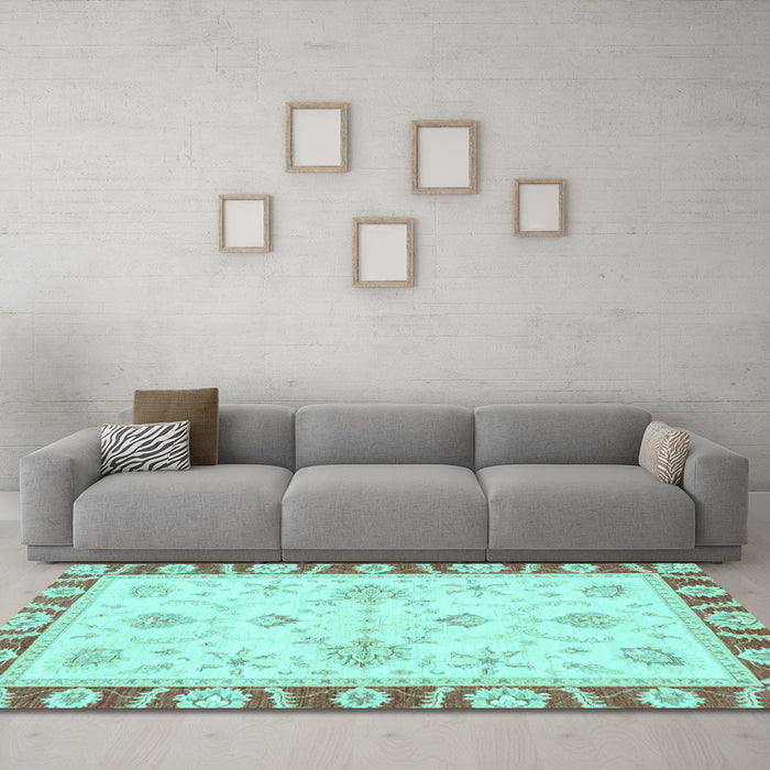 Machine Washable Oriental Light Blue Modern Rug in a Living Room, wshabs3937lblu