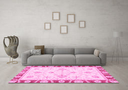 Machine Washable Oriental Pink Modern Rug in a Living Room, wshabs3937pnk