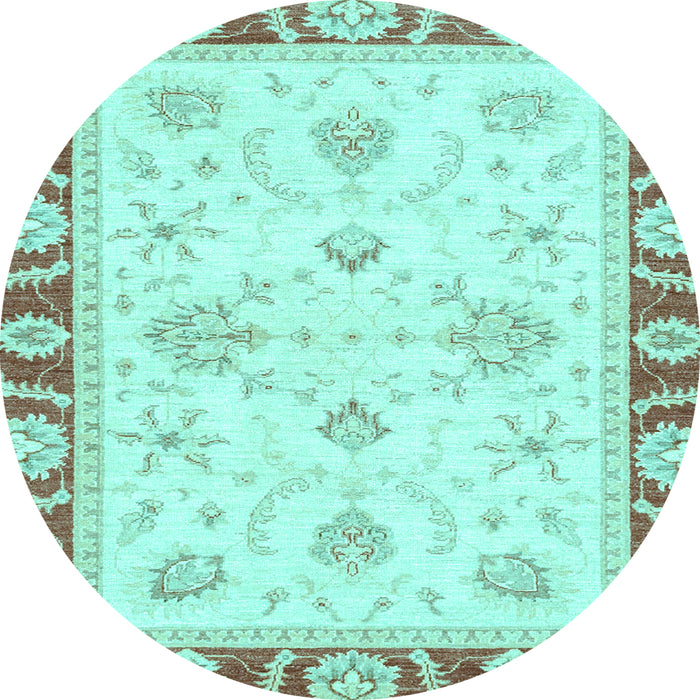 Round Machine Washable Oriental Light Blue Modern Rug, wshabs3937lblu