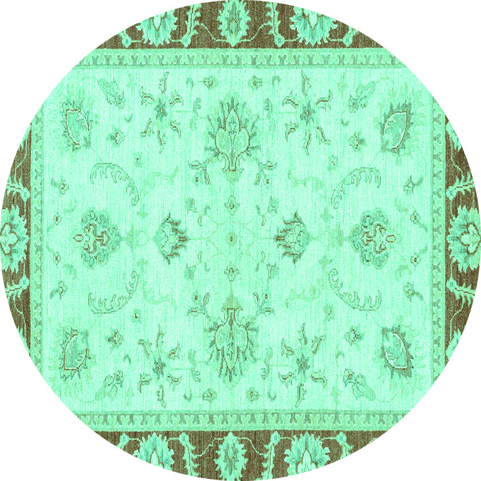 Round Machine Washable Oriental Turquoise Modern Area Rugs, wshabs3937turq