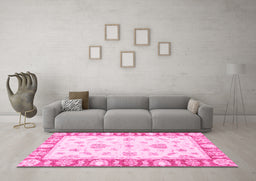 Machine Washable Oriental Pink Modern Rug in a Living Room, wshabs3938pnk