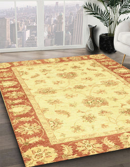 Abstract Neon Yellow Oriental Rug in Family Room, abs3938