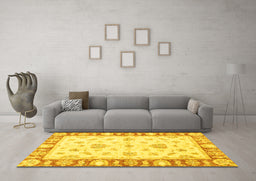 Machine Washable Oriental Yellow Modern Rug in a Living Room, wshabs3938yw