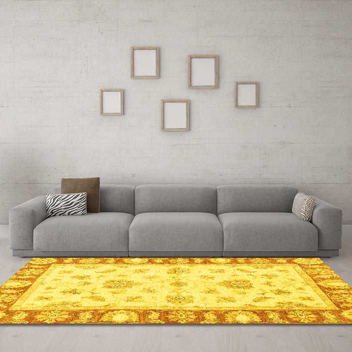 Machine Washable Oriental Yellow Modern Rug in a Living Room, wshabs3938yw