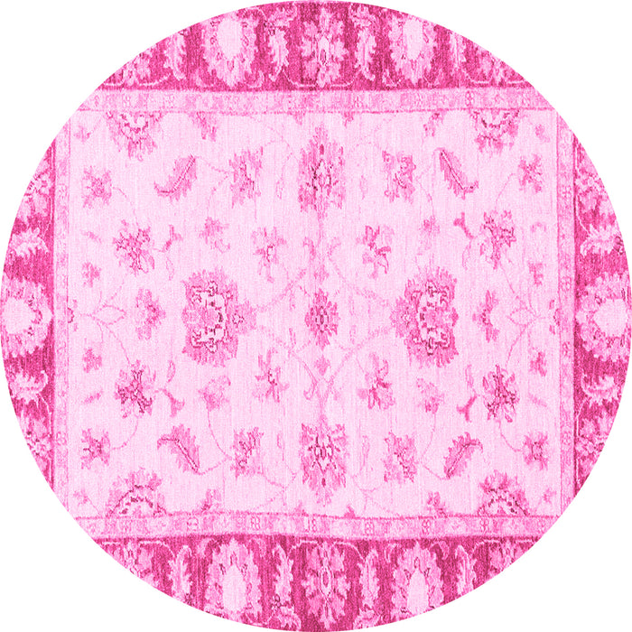 Round Machine Washable Oriental Pink Modern Rug, wshabs3938pnk