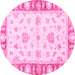 Round Machine Washable Oriental Pink Modern Rug, wshabs3938pnk