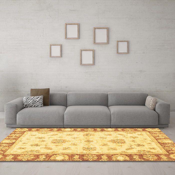 Machine Washable Oriental Brown Modern Rug in a Living Room,, wshabs3938brn