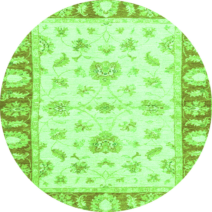 Round Machine Washable Oriental Green Modern Area Rugs, wshabs3938grn