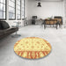 Round Machine Washable Abstract Neon Yellow Rug in a Office, wshabs3938