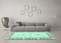 Machine Washable Oriental Light Blue Modern Rug, wshabs3938lblu