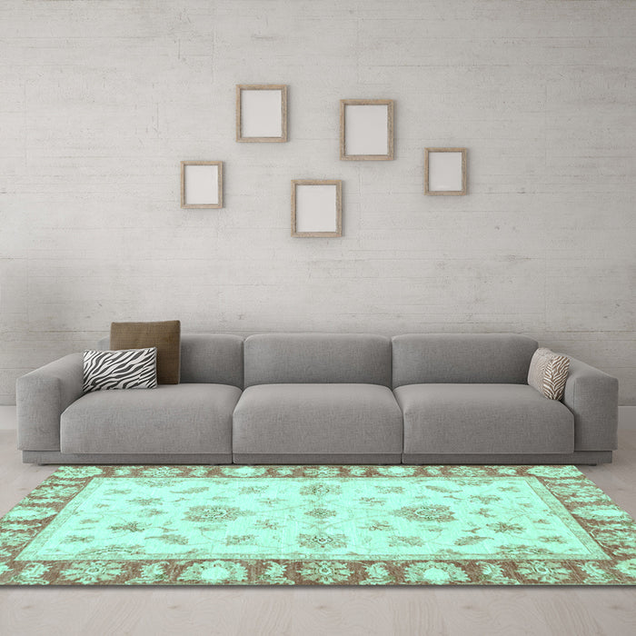 Machine Washable Oriental Light Blue Modern Rug in a Living Room, wshabs3938lblu