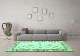 Machine Washable Oriental Turquoise Modern Area Rugs in a Living Room,, wshabs3938turq