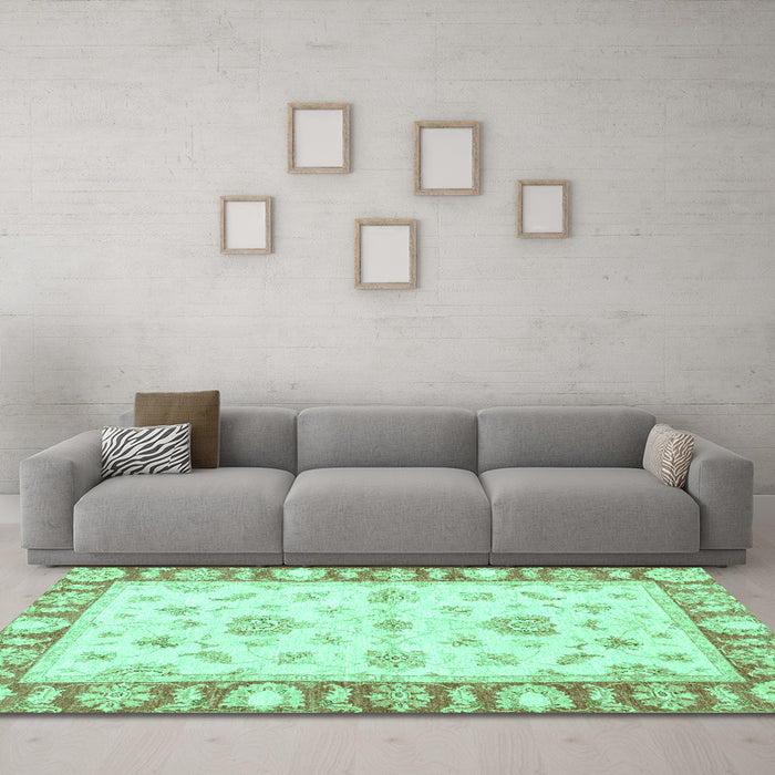 Machine Washable Oriental Turquoise Modern Area Rugs in a Living Room,, wshabs3938turq