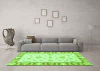 Machine Washable Oriental Green Modern Rug, wshabs3938grn