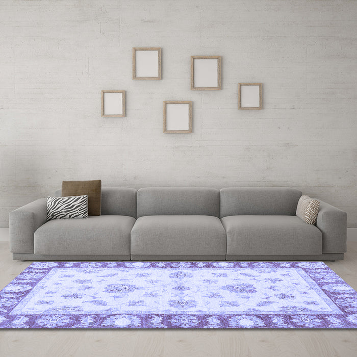 Machine Washable Oriental Blue Modern Rug in a Living Room, wshabs3938blu