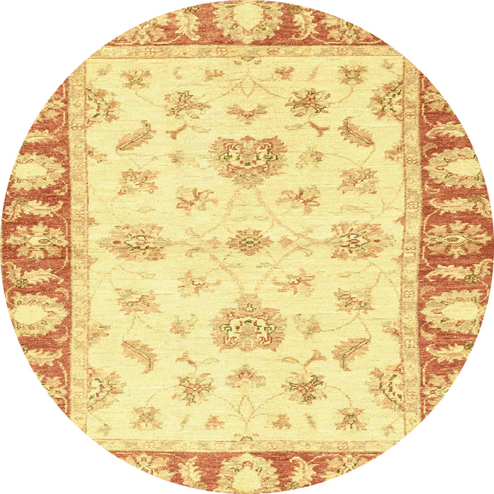 Round Abstract Neon Yellow Oriental Rug, abs3938