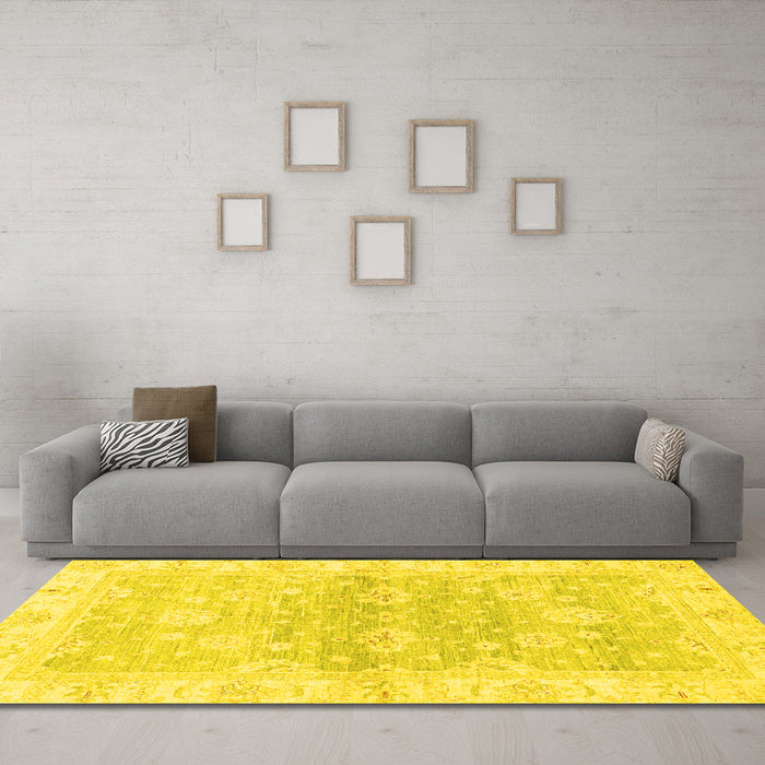 Machine Washable Oriental Yellow Modern Rug in a Living Room, wshabs3939yw