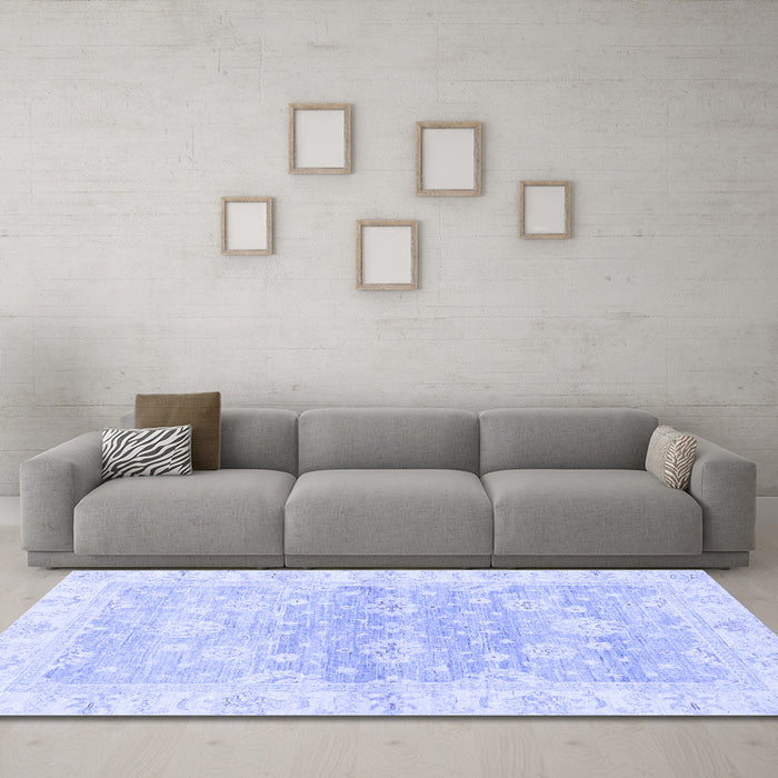 Machine Washable Oriental Blue Modern Rug in a Living Room, wshabs3939blu