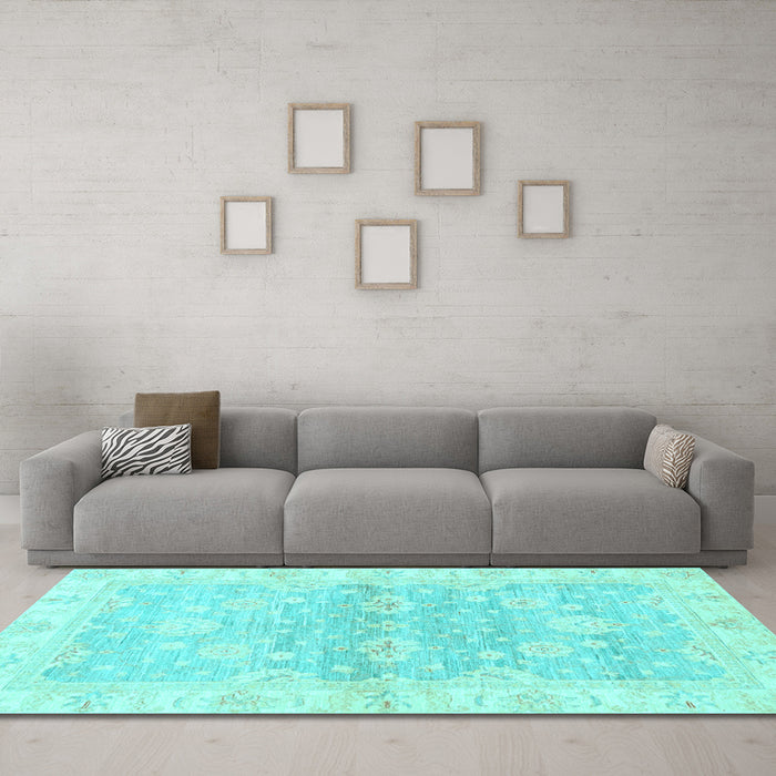 Machine Washable Oriental Light Blue Modern Rug in a Living Room, wshabs3939lblu