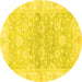 Round Machine Washable Oriental Yellow Modern Rug, wshabs3939yw