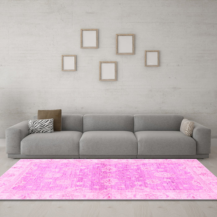 Machine Washable Oriental Pink Modern Rug in a Living Room, wshabs3939pnk