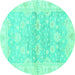 Round Machine Washable Oriental Turquoise Modern Area Rugs, wshabs3939turq