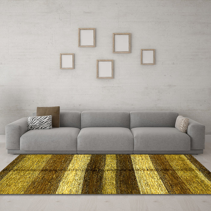 Machine Washable Abstract Yellow Modern Rug in a Living Room, wshabs393yw
